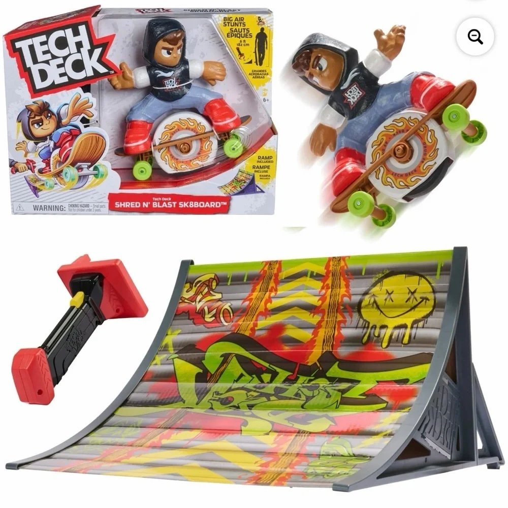 Tech Deck Shred N' Blast Skateboard Figure - Black Hoodie, Red Shoes